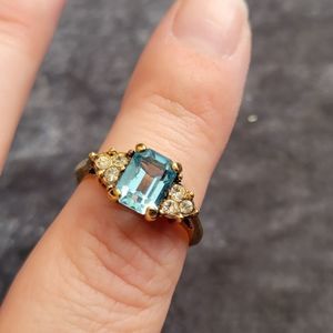 Goldtone Ring With Blue + White Stones Sz 6.5 Vintage